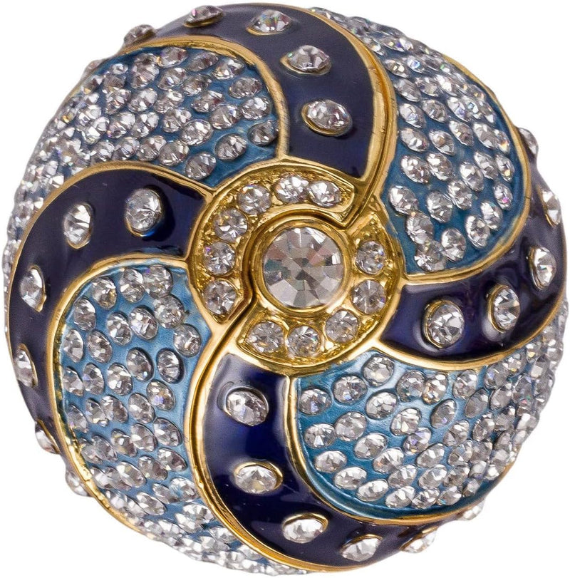 Danila-Souvenirs Fabergé-Stil verdrehtes Ei mit Korb der Blumen 12 cm blau