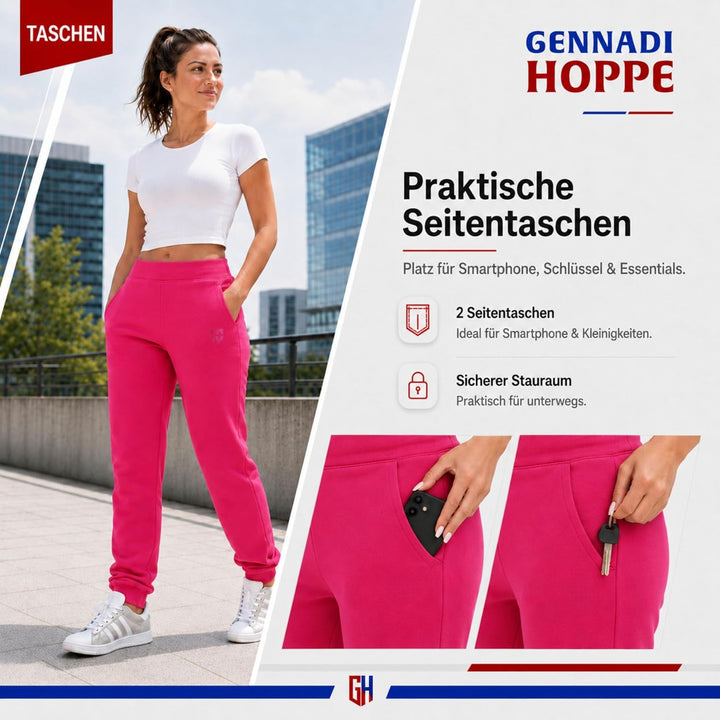 Gennadi Hoppe Damen Jogginghose Trainingshose Sweat Pants Sporthose Fitness Hose XS Purpur-pink, XS