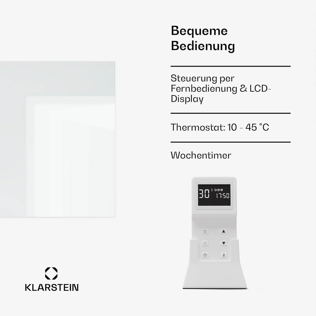 Klarstein Infrarotheizung mit Thermostat, 600W Elektroheizung, Smart Infrarotheizung zur Wandmontage