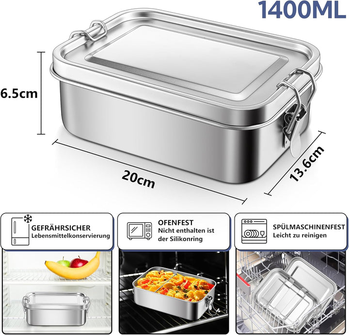 HaWare Brotdose mit Fächern, Edelstahl Bento Box mit Tasche, 1400ml Lunchbox für Kinder & Erwachsene