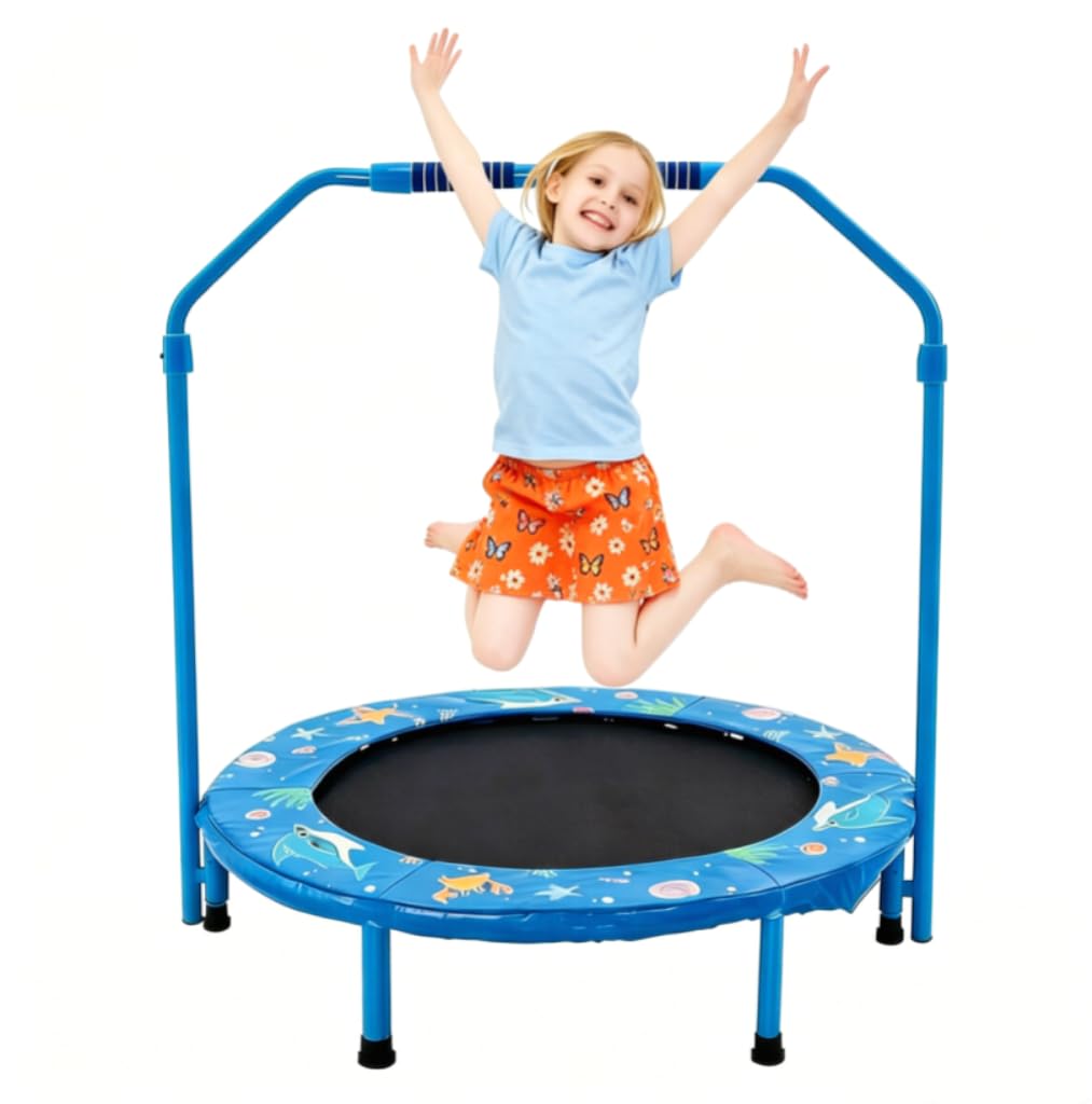 NUKied Trampolin Kinder,Ø 91cm|Faltbarer Rebounder für Minitrampolin mit Handlauf mit verstellbarem