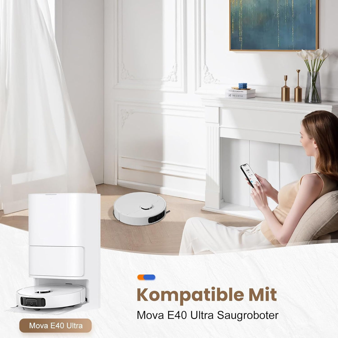 24 Stück Zubehör für Mova E40 Ultra Saugroboter, Ersatzteile set für E40 Ultra, 1 Hauptbürste, 6 Sta