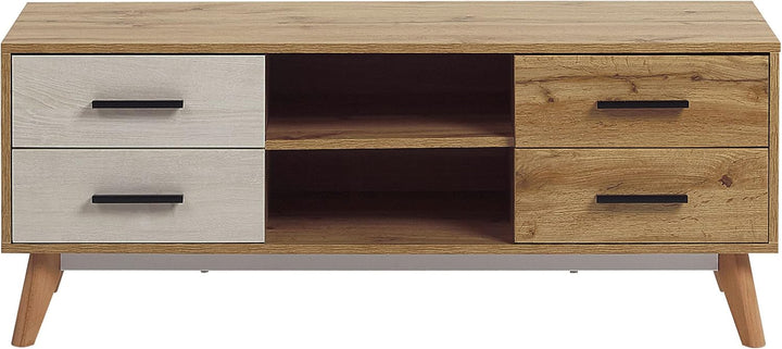 Multifunktionales TV-Möbel weiss/hellerHolzfarbton MDF Beine aus Holz Florida