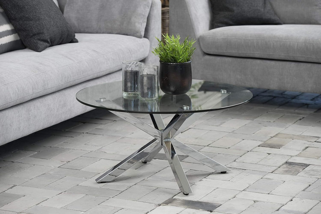 AC Design Furniture Heather runder Couchtisch aus Glas, Beistelltisch, Glastisch mit Metallgestell,
