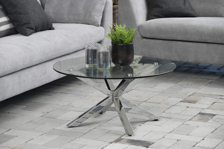AC Design Furniture Heather runder Couchtisch aus Glas, Beistelltisch, Glastisch mit Metallgestell,