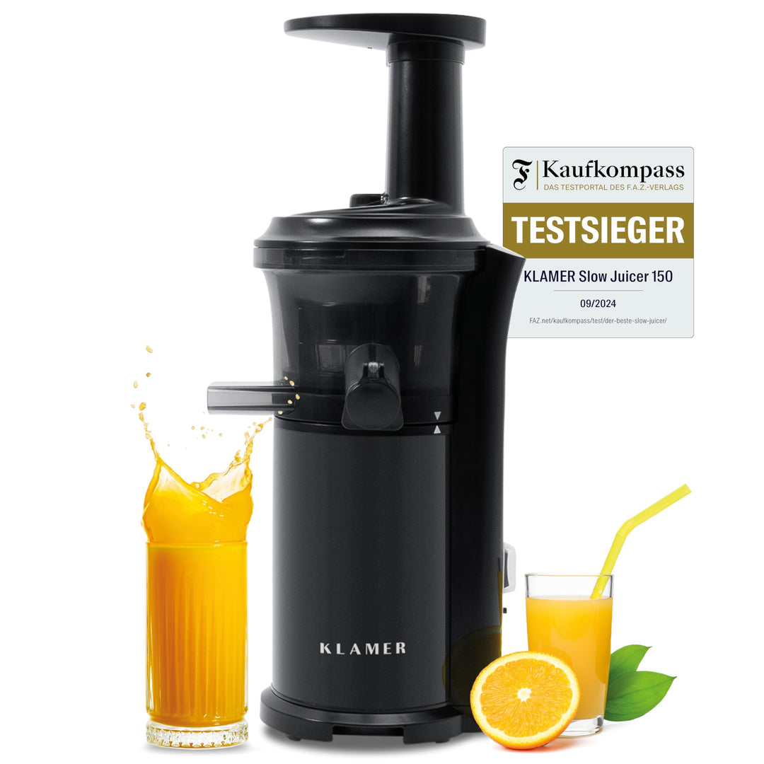 KLAMER Slow Juicer Gemüse und Obst, Entsafter mit Rückwärtsgang, elektrische Fruchtpresse mit Bürste