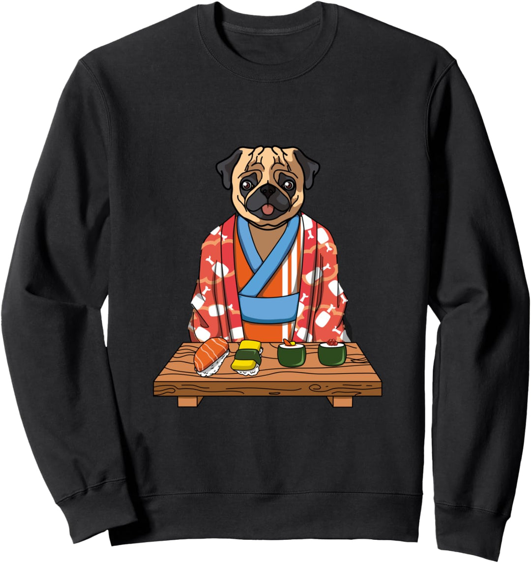 Niedlich Kawaii Japanisch Mops Hund Kimono Sushi Sweatshirt