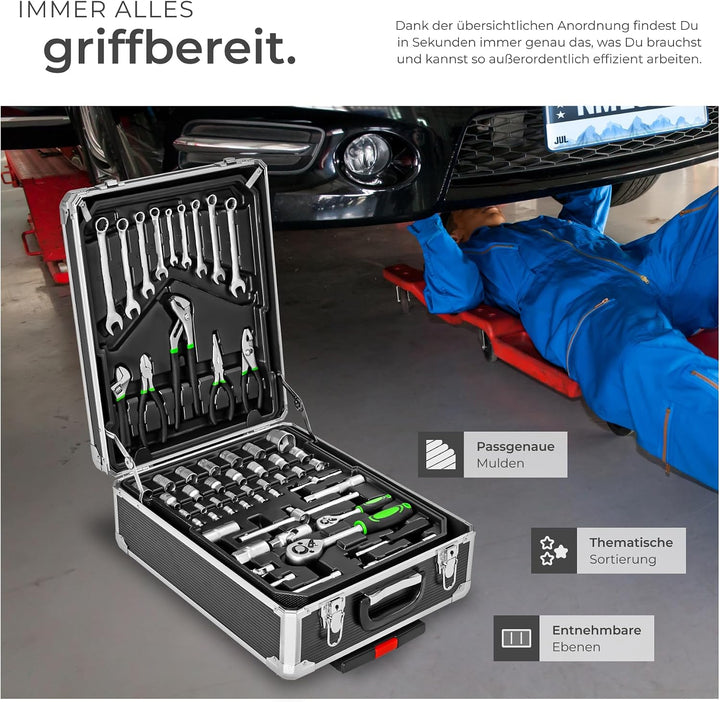 tectake Werkzeugkoffer, Werkzeugset, Werkzeugkoffer gefüllt 1200-teilig, Werkzeugtrolley, Werkzeugki