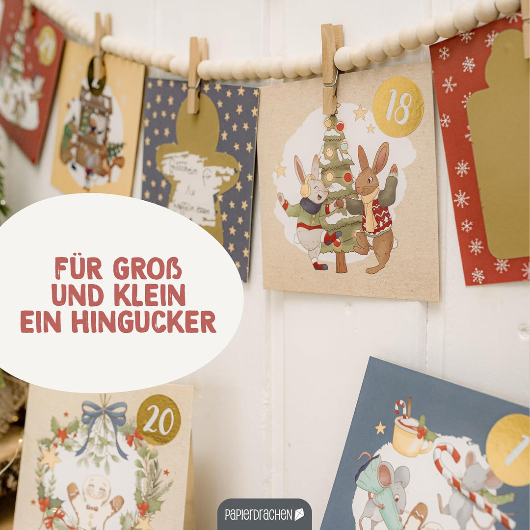 Papierdrachen Rubbelkalender 2025 - Adventskalender zum Ausfüllen und Verschenken - Wintertiere- mit