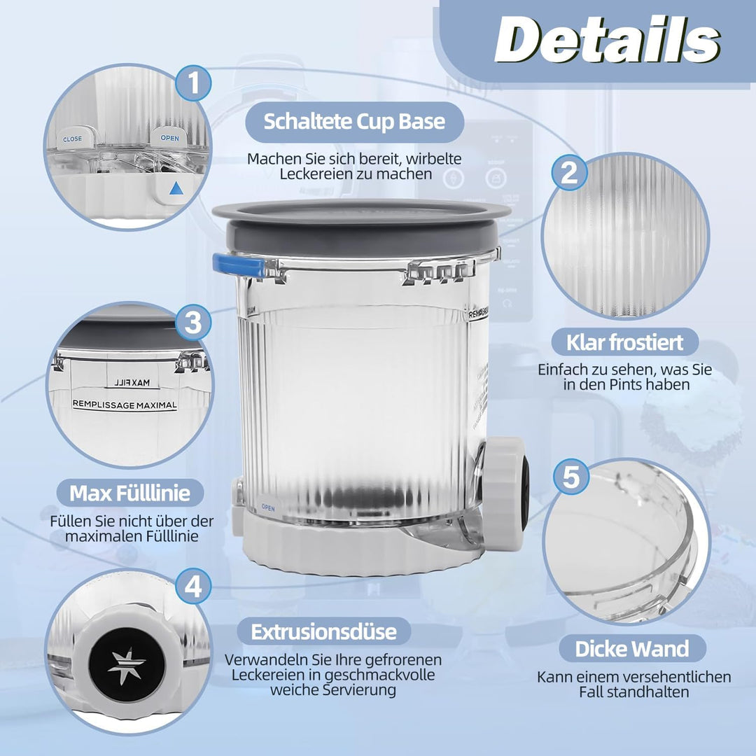 Für Ninja Creami Deluxe Pints und Deckel, kompatibel mit Ninja NC501 NC500 Serie 11-in-1 Creami De