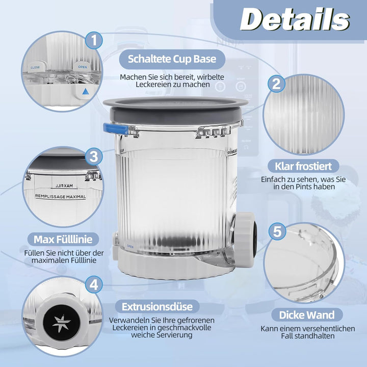 Für Ninja Creami Deluxe Pints und Deckel, kompatibel mit Ninja NC501 NC500 Serie 11-in-1 Creami De
