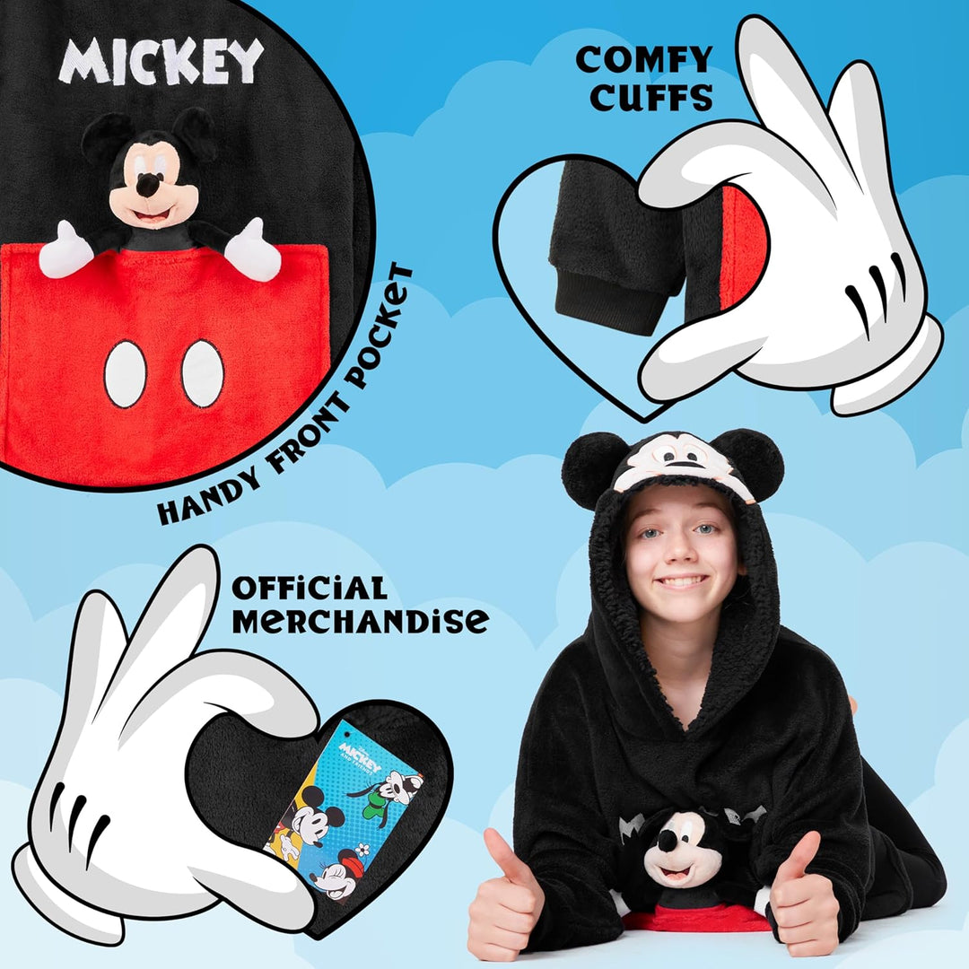Disney Stitch Hoodie-Decke Kinder, Kapuzenpullover Mädchen mit Sherpa-Kapuze, 3D-Ohren, Kängurutasch