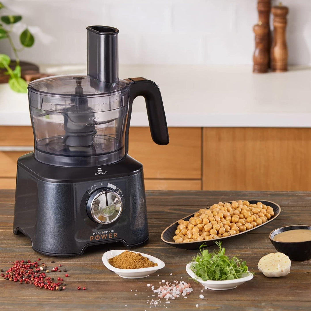 Karaca Mastermaid Power Max 11 in 1 Küchenroboter Glänzend Schwarz 2500 W, Black, Fassungsvermögen,