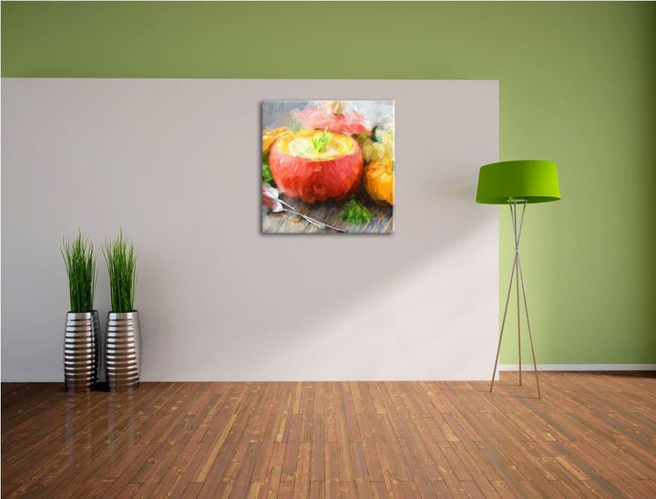 Gourmet Kürbissuppe, Format: 70x70 als Leinwandbild, tolle Bilder fertig auf Holzrahmen gespannt, Ku