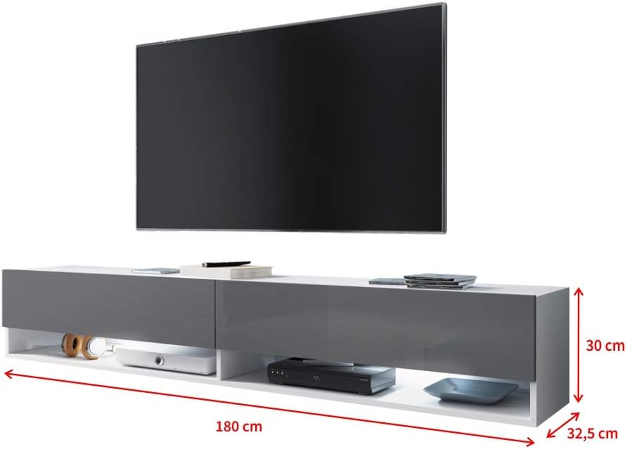 Selsey Wander – Fernsehschrank/Tv-Lowboard 100 Mit Led Weiss Matt/Grau Hochglanz mit Led, 100 Mit Le