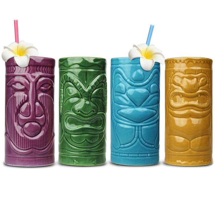Monsterzeug Tiki Becher Set: Bunte Tiki Gläser aus Keramik, Hawaii Cocktailgläser für Tiki Bar, Cock