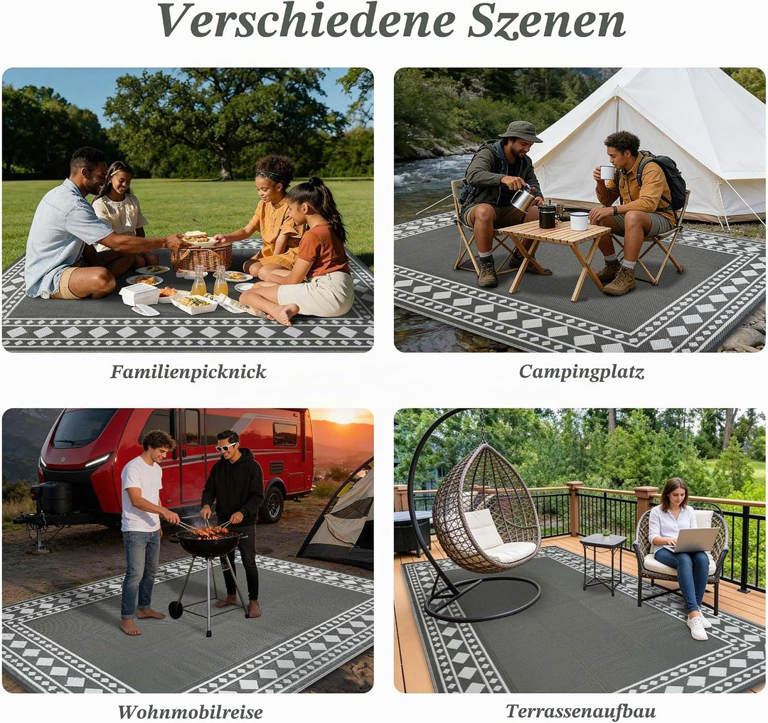 Homcomodar Outdoor Teppich Wetterfest 150x245cm Wendbarer Balkon Teppich Wasserdurchlässig Vorzeltte