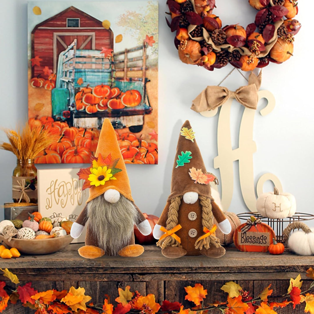 Herbstdeko Wichtel, 2 Stück Herbst Dekoration Wichtel Figuren, Herbst Deko Wichtel Puppen mit Sonnen