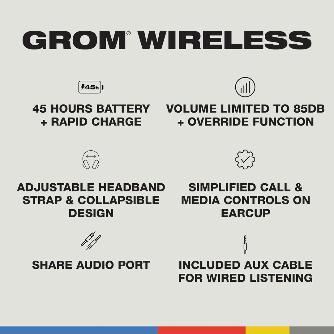 Skullcandy Grom Over-Ear Wireless-Kopfhörer, 45 Std. Akkulaufzeit, Lautstärkebegrenzung, kompatibel