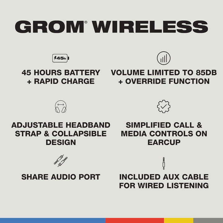 Skullcandy Grom Over-Ear Wireless-Kopfhörer, 45 Std. Akkulaufzeit, Lautstärkebegrenzung, kompatibel