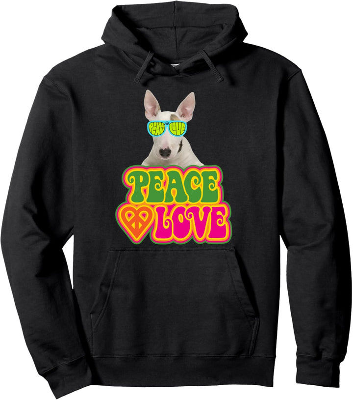 Peace Heart Love Dog Bull Terrier Pullover Hoodie