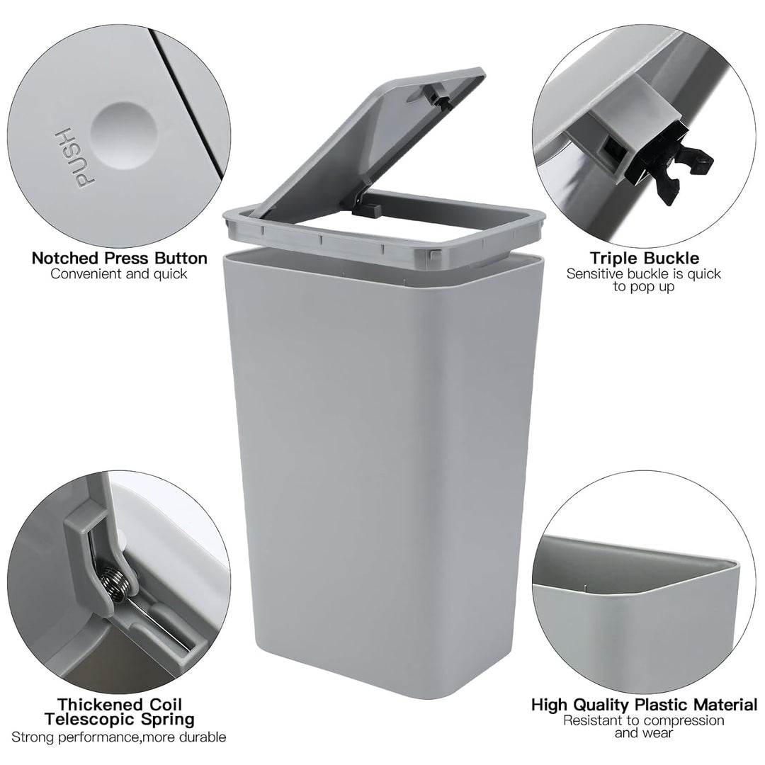 JOTOM 3er Set Mini Mülleimer Badezimmer mit Pop-Up Deckel, 10L moderner Abfalleimer Papierkorb Trash