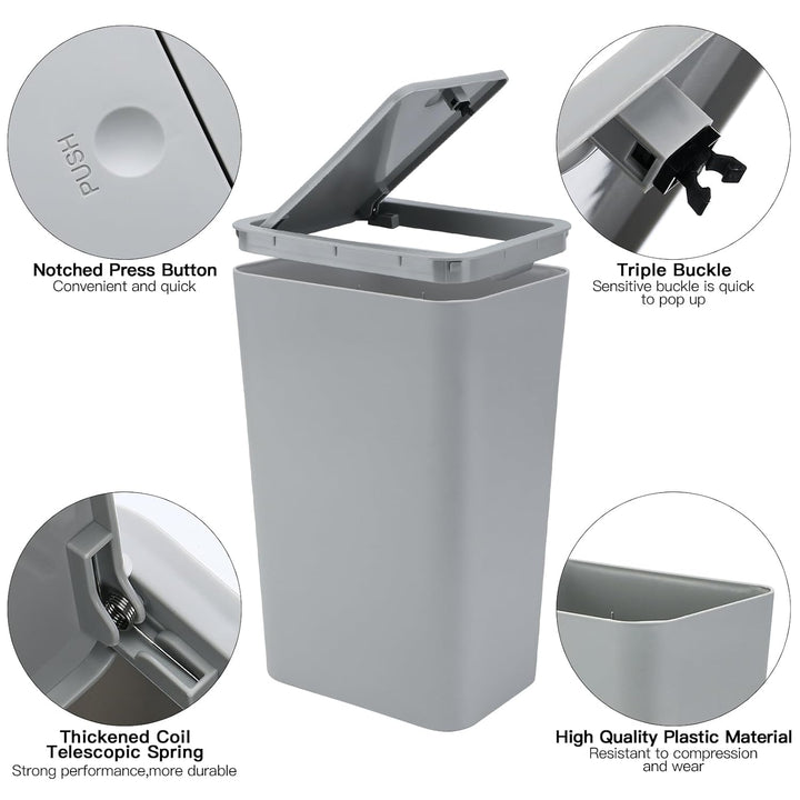 JOTOM 3er Set Mini Mülleimer Badezimmer mit Pop-Up Deckel, 10L moderner Abfalleimer Papierkorb Trash