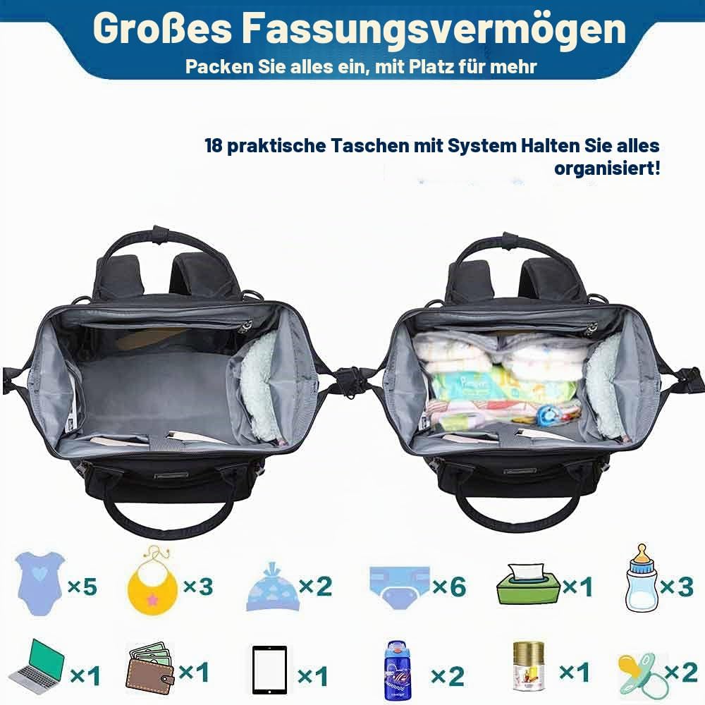 KAUKKO Baby Wickeltasche mit Kinderwagenhaken Multifunktion Nylon Grosse Kapazität Reiserucksack für