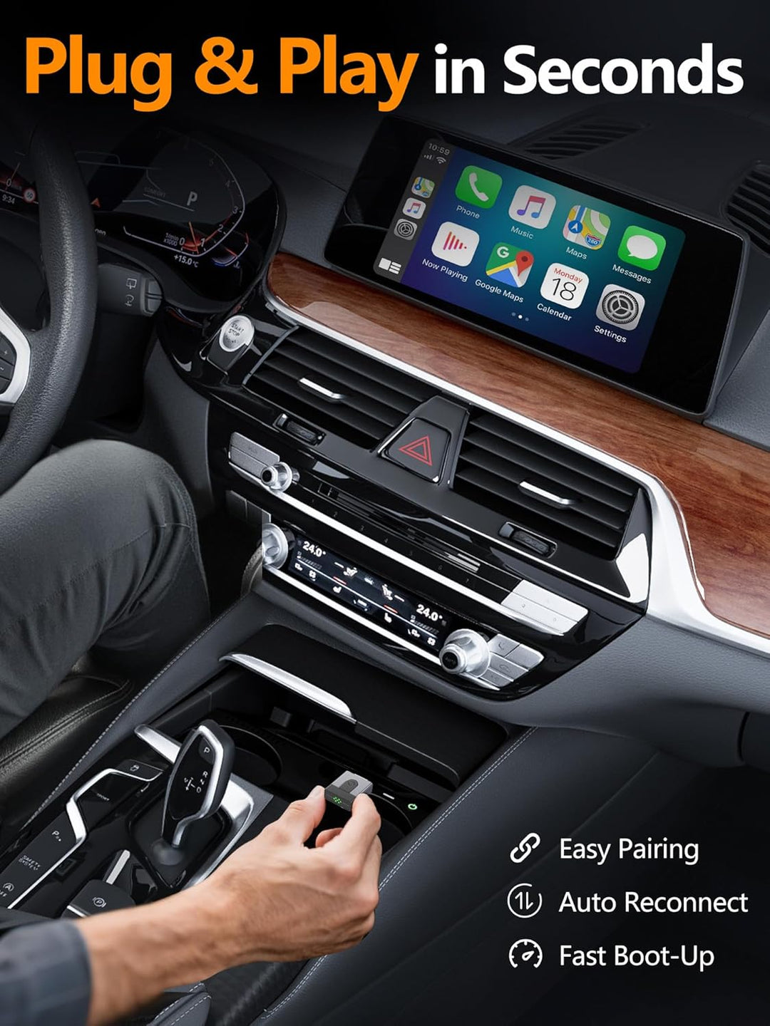 2-in-1 Mini CarPlay Wireless & Android Auto Wireless Adapter, Aufrüstung von kabelgebunden auf kabel