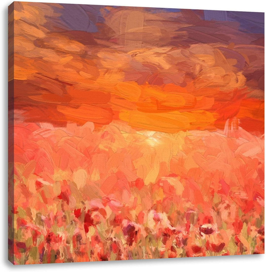 Pixxprint rot leuchtendes Mohnblumenfeld als Leinwandbild/Grösse: 70x70 cm/Wandbild/Kunstdruck/ferti