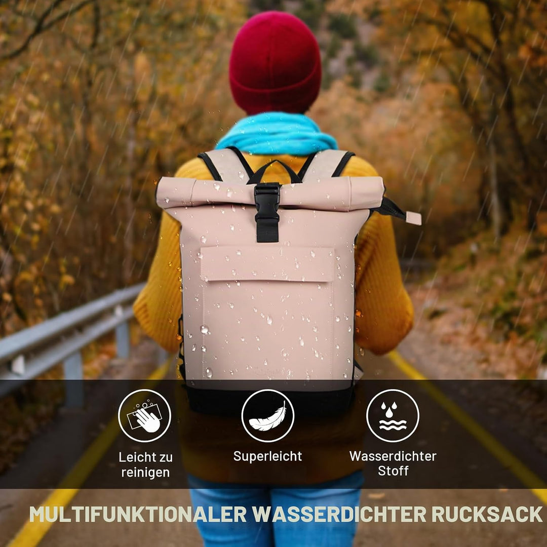 Rolltop Rucksack Damen &amp; Herren, Elegant Laptop Rucksack Wasserdicht mit 17 Zoll Laptopfach, Grosser