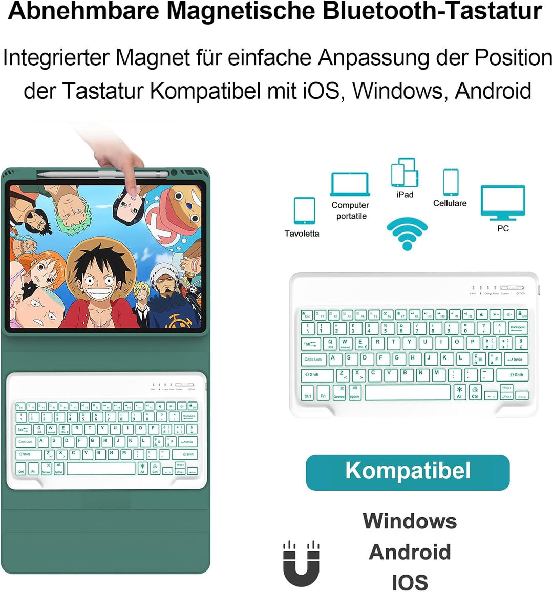 Hülle Beleuchtete Tastatur für Air 13 Zoll (2025/2024) M3/M2, QWERTZ Magnetisch Abnehmbare Keyboard
