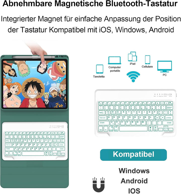 Hülle Beleuchtete Tastatur für Air 13 Zoll (2025/2024) M3/M2, QWERTZ Magnetisch Abnehmbare Keyboard