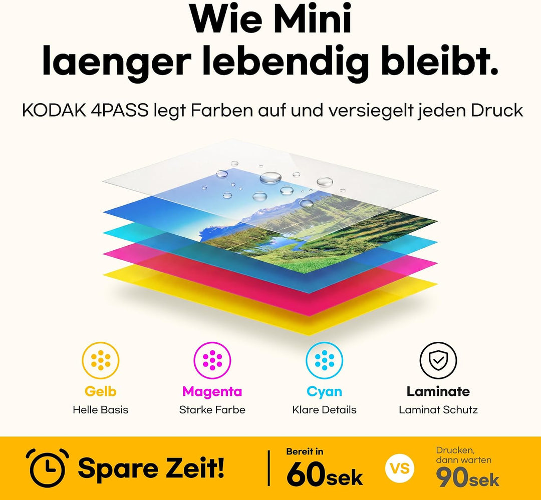 KODAK Mini 3 Retro 4PASS Mobiler Fotodrucker (7,6x7,6cm) - Gelb s gelb, s gelb