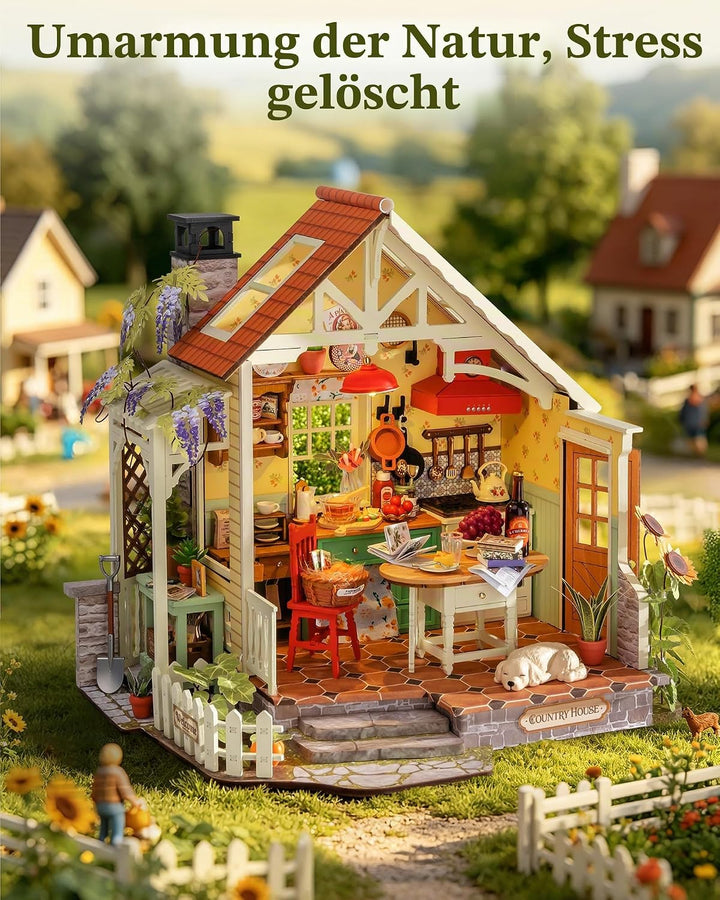 Rolife DIY Miniatur Haus Bausatz für Erwachsene, Sonnenlicht Bauernhaus Küche, Cottage Stil Holz Pup
