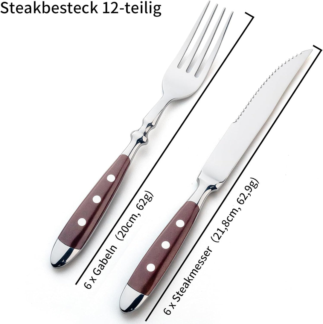 Berlin bakelite Steak Knife & Dinner Fork 12pc wooden Braun 12-teilig, Braune Griffe 12-teilig | 6 P