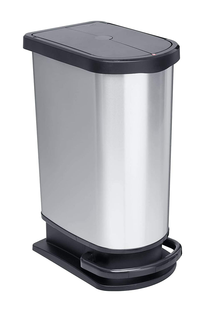 Rotho Paso Mülleimer 50l zur Mülltrennung mit Deckel und Pedal, Kunststoff (PP) BPA-frei, silber met