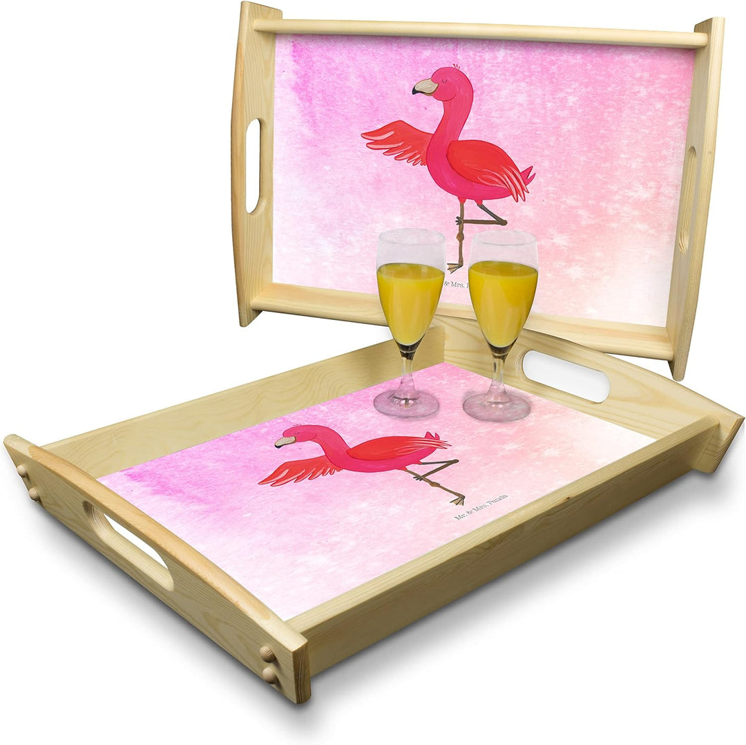 Mr. & Mrs. Panda Tablett Flamingo Yoga - Geschenk, Rosa, Yogi, Deko, Achtsamkeit, Baum, Urlaub, Holz