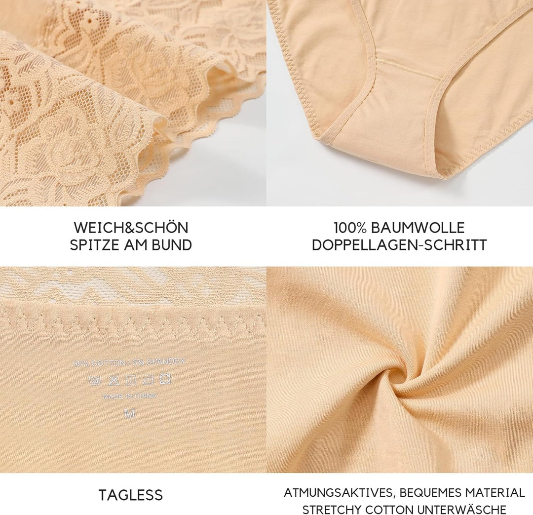 Wealurre Unterhosen Damen, Unterwäsche Frauen Baumwolle Hohe Taille Slip Damen Unterwäsche Spitze 5e