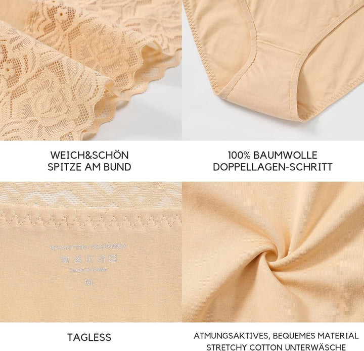 Wealurre Unterhosen Damen, Unterwäsche Frauen Baumwolle Hohe Taille Slip Damen Unterwäsche Spitze 5e