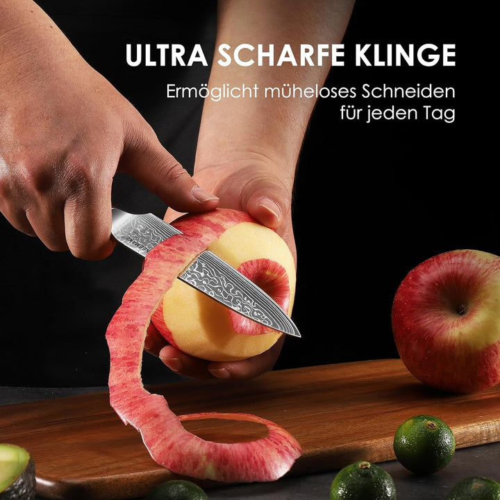 KEEMAKE Damastmesser Allzweckmesser scharfe 12,7 cm Klinge aus 67 Lagen Damaststahl, Profi Küchenmes