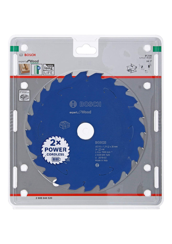 Bosch Professional 1x Kreissägeblatt Expert for Wood (Holz, Sägeblatt Ø 216 x 30 x 1,7 mm, 24 Zähne,