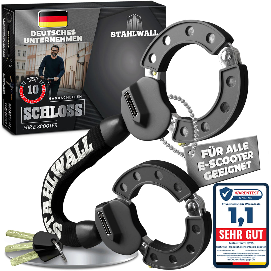 E Scooter Schloss - maximale Sicherheit, feuergehärteter Stahl, Handschellenschloss für E Roller & F