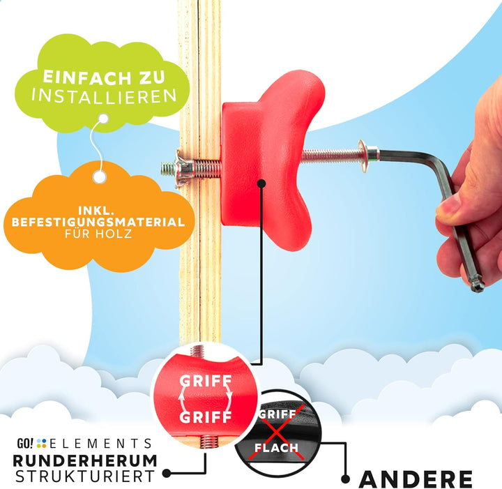 GO!elements Klettergriffe Kinder 15/20/25/30 Stück mit Befestigungsmaterial, Outdoor Indoor Kletters