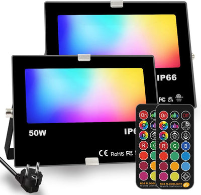 HEKEE Led Strahler Aussen, Farbwechsel, DIY-Blitzmodus, RGB Led Fluter 12 Farben, Timer, Fernbedienu