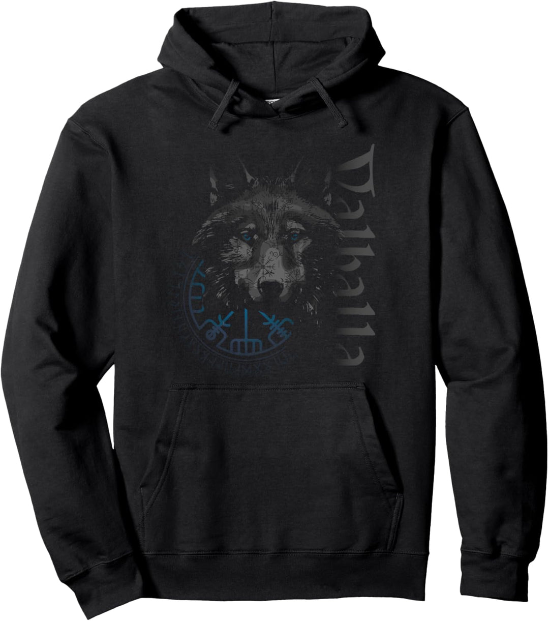 Walhalla Wolf Wölfe Odins Runen Nordischer Kompass Wikinger Pullover Hoodie
