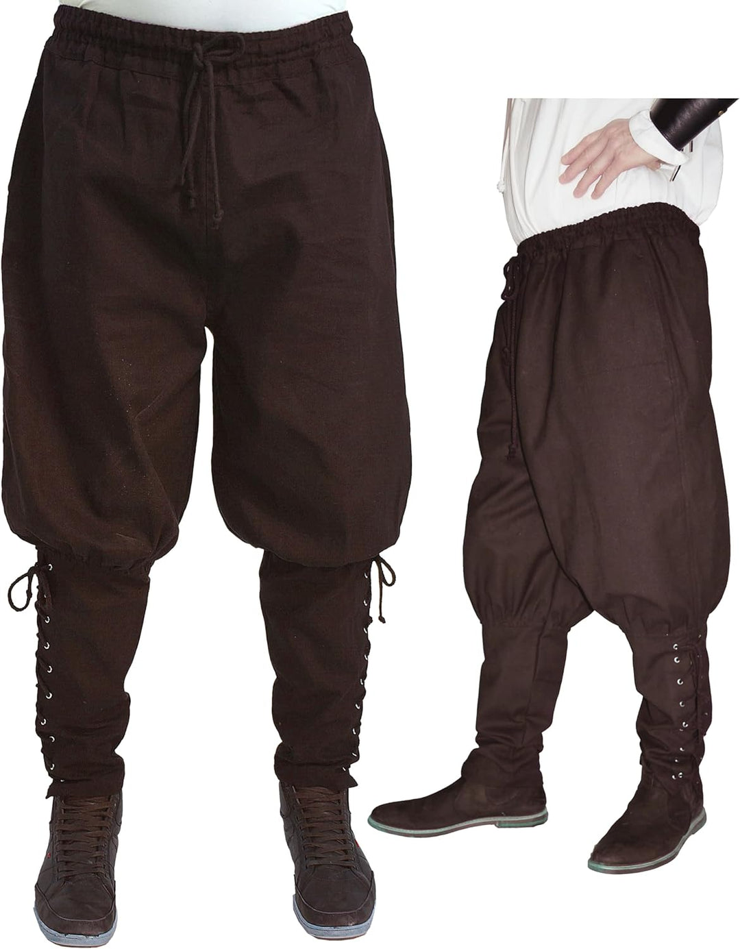 MAYLYNN Mittelalter Hose mit Taschen und Schnürung Wikinger Kelte, braun, Grösse:XL XL Braun, XL Bra