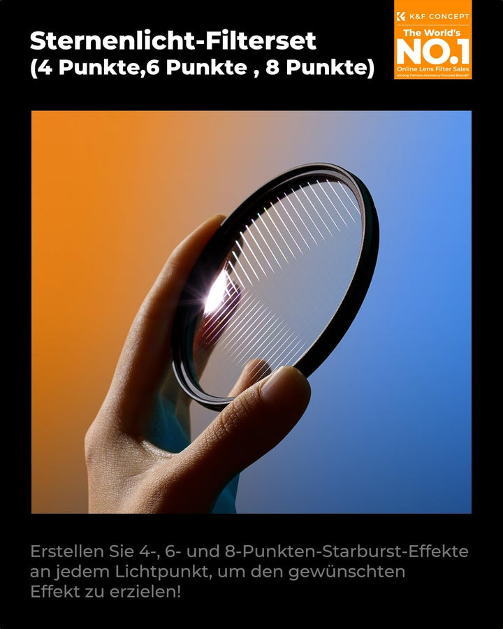 K&F Concept Nano K-Serie 58mm Sternfilter 4 Punkte, 6 Punkte, 8 Punkte für Sternenlichteffekte, 58mm