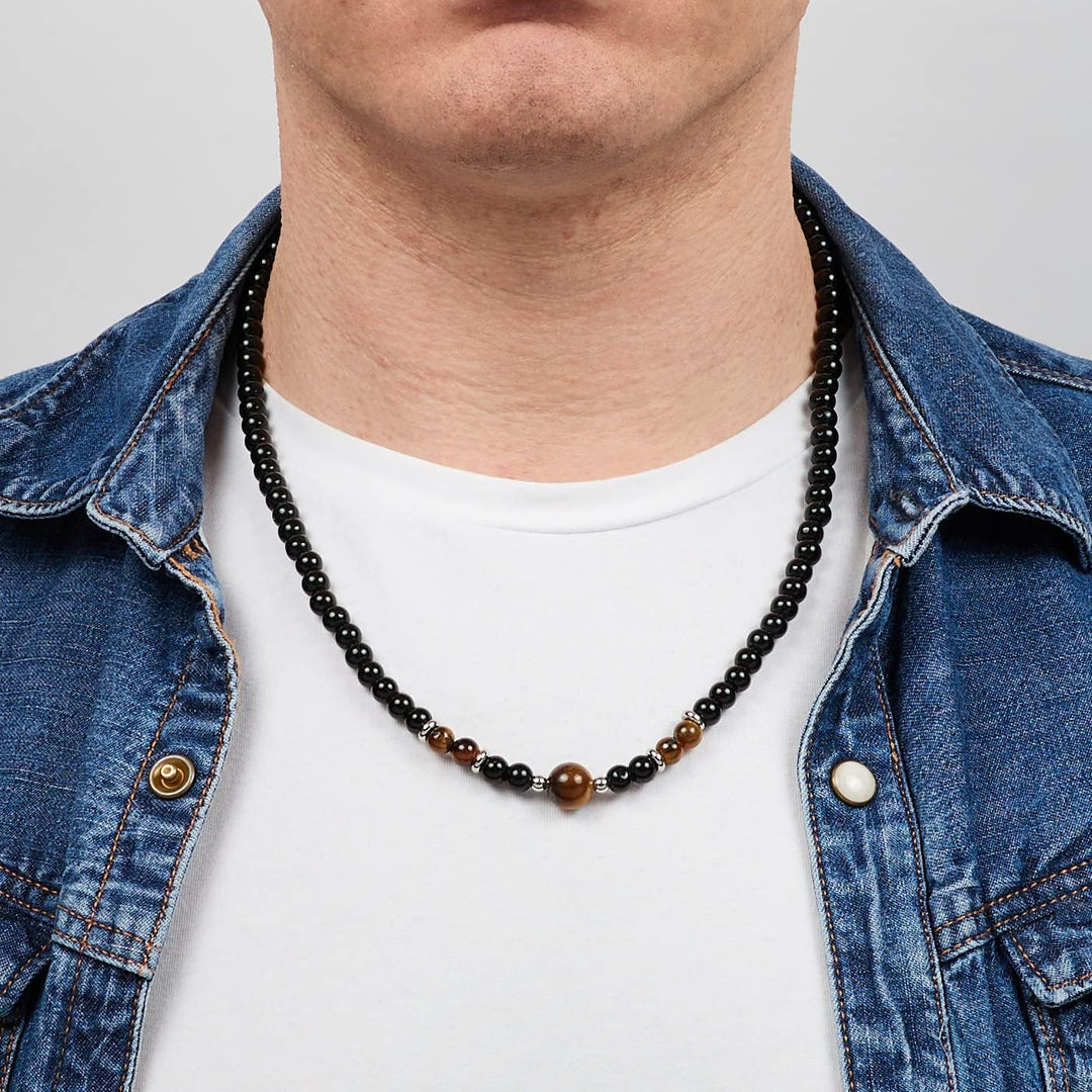 Handgemachte Herren Tigerauge Onyx Perlenkette Kette Natürliche Edelsteine Heilung Kristallschmuck (