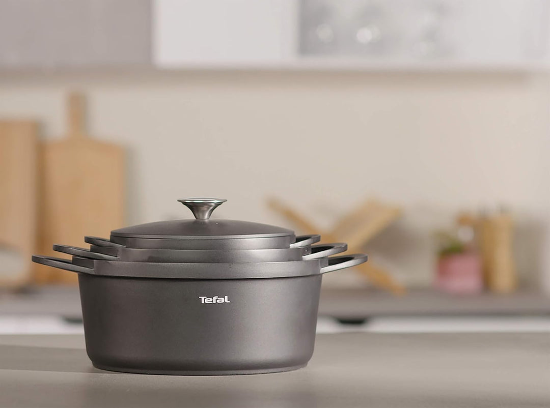 TEFAL TRATTORIA Schmortopf 24 cm, Bräter aus Alugus, antihaft beschichteter Topf, gute Wärmespeicher